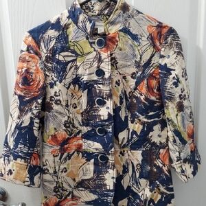 Coldwater Creek Multicolor Floral Jacket Blazer Boho Art To Wear Lagenlook P6